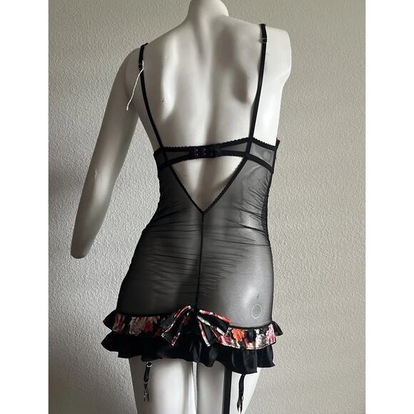 Victoria’s Secret Mesh Lace Babydoll Bustier Lingerie Dress 34C Floral Trim - Picture 5 of 10
